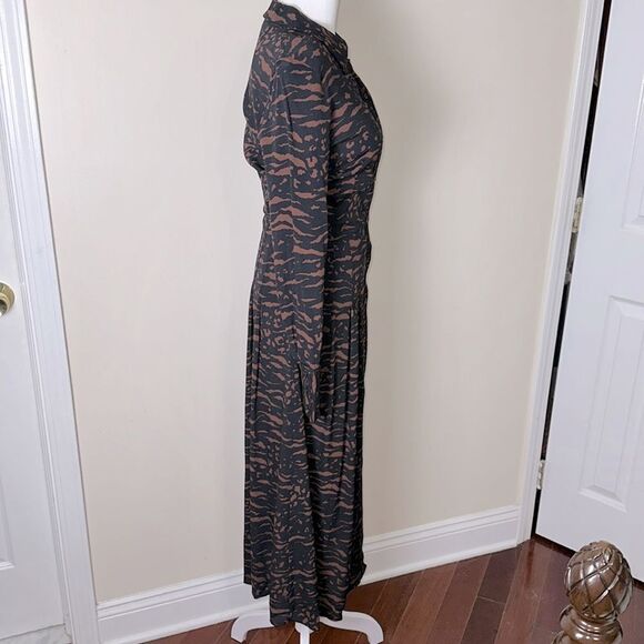 & Other Stories 0 Black Caramel Brown Long Sleeve Pleated Shirt Maxi Dress - Picture 6 of 14